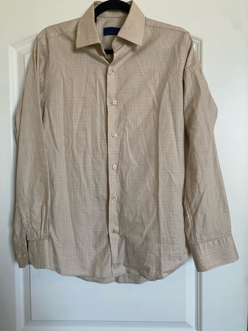 David Donahue Beige Windowpane Dress Shirt